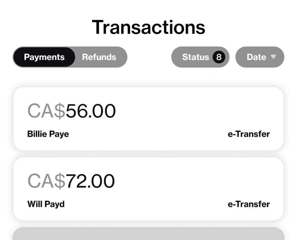 Transaction history.
